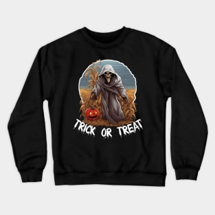 Grim Reaper In A Cornfield - Trick Or Treat (White Lettering) Crewneck Sweatshirt